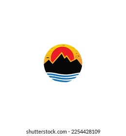 Retro vintage sunset sunrise vector logo icon design image vector stock templates