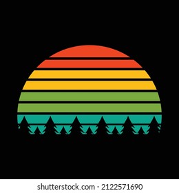 Retro Vintage Sunset Tree Clipart