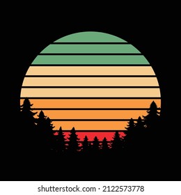 Retro Vintage Sunset Tree T shirt design