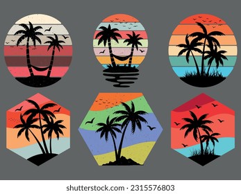 Retro Vintage Sunset Vector Bundle