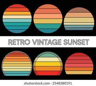 Retro Vintage Sunsets Pack, retro sunset grunge, whit different shapes and colors