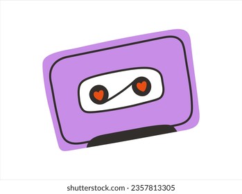 Retro Vintage tape Cassette. Love songs, Relax. Hand drawn vector isolated illustration. 