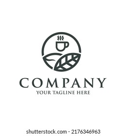 Diseño retro vintage de hojas de té con granos de café para café
