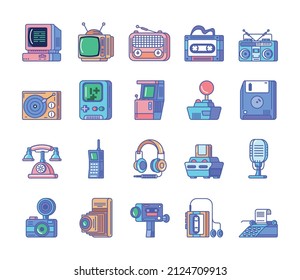 retro vintage tech icons set