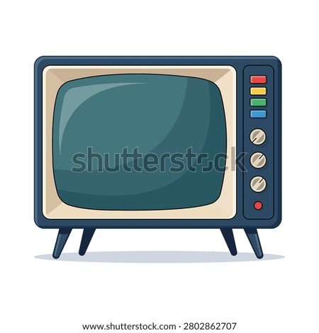 Retro Vintage Television TV Set Classic Antique Screen Broadcast Media Entertainment Channel Antenna Analog Wooden Cabinet Cartoon Flat Vector Illustration