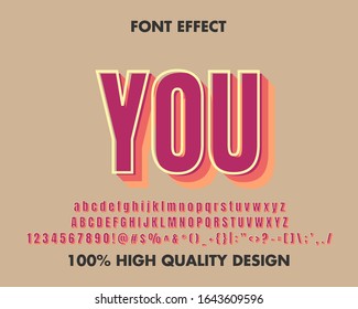 Retro Vintage Text effect Pink and Red Effect 3d. Premium Vector