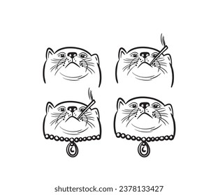 Retro Vintage Thug Life Cat Swag Smoking Cigarette with Chain Necklace Lineart Hand drawn Graphic Illustration Drawing. Vector Illustration Design for Clothing Apparel or Merch 