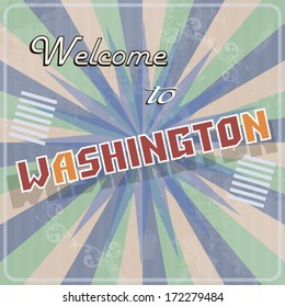 Retro vintage touristic greeting colorful card welcome to Washington text illustration