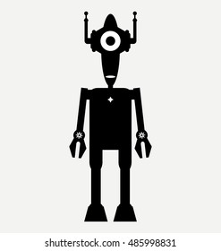 retro vintage toy humanoid machine, retro robot, vector robot silhouette 