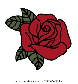 Retro Vintage  Traditional Tattoo Red Rose Vector Graphic Illustration Isolated