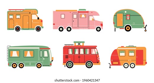 Retro, Vintage, Travel, Delivery Van Isolated On White Background. Vector Illustration.