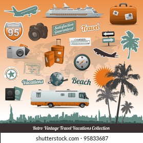 Retro Vintage Travel Icons Symbol Collection