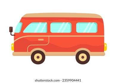 Retro vintage travelling bus. Camping, road trip, summer vacation concept. Cartoon Flat vector illustration.
