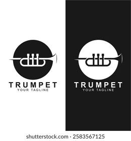 Retro vintage trumpet logo design. classic jazz trumpet logo. simple black trumpet cornet for jazz music logo design