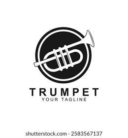 Retro vintage trumpet logo design. classic jazz trumpet logo. simple black trumpet cornet for jazz music logo design