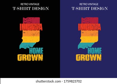  retro vintage t-shirt design Indiana home grown.Retro vintage t-shirt design. USA states map vintage t-shirt design