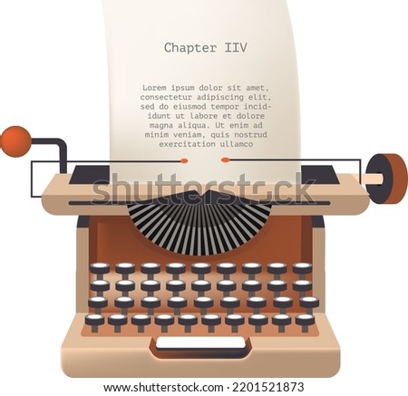 Retro or vintage typing machine, isolated journalist or writer publication. Printing and broadcasting, creating written material. Devices and gadgets from old times. Vector in flat style illustration