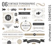 Retro vintage typographic design elements. Arrows, labels, ribbons, logos symbols, crowns, calligraphy swirls, ornaments and other.