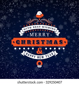 Retro Vintage Typographic Merry Christmas and Happy New Year Badge. Vector Illustration