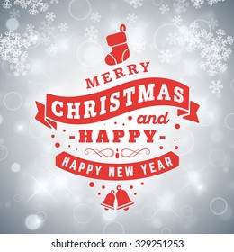 Retro Vintage Typographic Merry Christmas and Happy New Year Badge. Vector Illustration