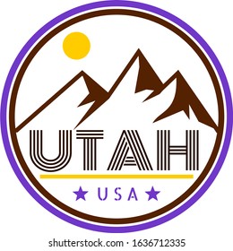 Retro Vintage Utah Badge With Mountains And Sunshine