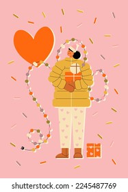 Retro vintage Valentine's day cards in 70s-80s style. Flat vector illustration.
