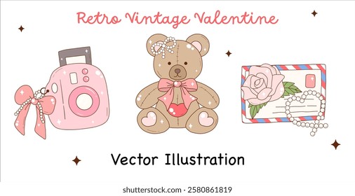 Retro Vintage Valentine's Day Groovy Valentine Element Wedding Element Gift for Girls Vector Illustration