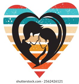 Retro vintage vector illustration with heart silhouette fof valentine