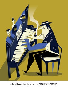 Retro vintage vector piano player