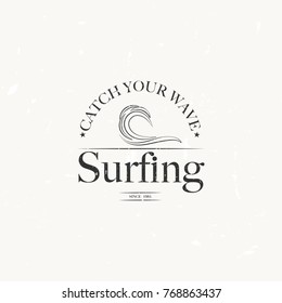 Retro vintage vector surfing and outdoor sport logos