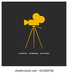 Retro Vintage Video Camera (Flat Vector Illustration)