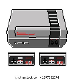 Retro Vintage Video Game Console in  8bit Pixel Art Style