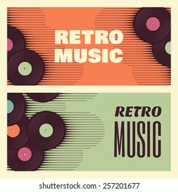 Retro, vintage vinyl record banners. Two retro music templates