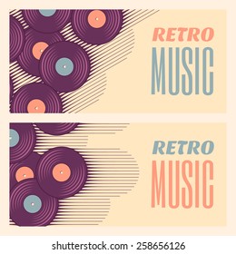 Retro, vintage vinyl record banners. Two retro music templates. Soft colored design elements