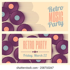 Retro, vintage vinyl record banners or flyers. Two retro music templates. Soft colored design elements