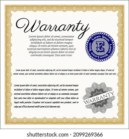 Retro vintage Warranty Certificate. Cordial design.   Customizable, Easy to edit and change colors.  Orange color.