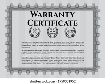 Retro vintage Warranty Certificate. Money Pattern design.  With background.  Vector illustration.  Grey color.