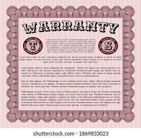 Retro vintage Warranty Certificate. Money design.  With complex background.  Customizable, Easy to edit and change colors.  Red color.