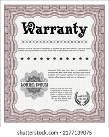 Retro vintage Warranty Certificate. Money Pattern design.  With guilloche pattern and background.  Customizable, Easy to edit and change colors.  Red color.