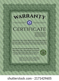 Retro vintage Warranty Certificate template. Superior design.   Customizable, Easy to edit and change colors.  Green color.