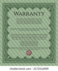 Retro vintage Warranty Certificate template. Superior design.  With quality background.  Customizable, Easy to edit and change colors.  Green color.