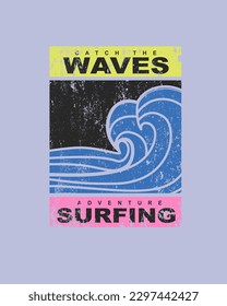 Retro Vintage waves Illustration  Surfing Adventure typography vector t-shirt design