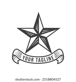 Retro Vintage Western Country Texas Star with Ribbon Design, Vector Design Logo