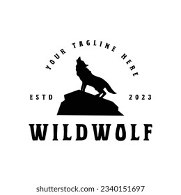 Retro vintage wild wolf logo design template