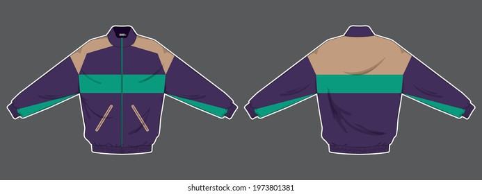 retro vintage windbreaker hoodie jacket template