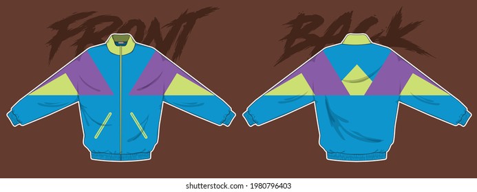 retro vintage windbreaker hoodie jacket template