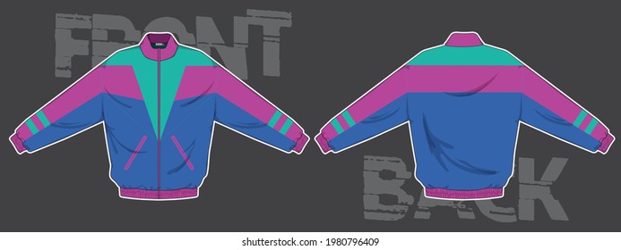 retro vintage windbreaker hoodie jacket template