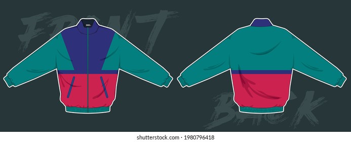 retro vintage windbreaker hoodie jacket template