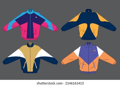 retro vintage windbreaker hoodie jacket template