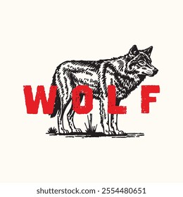 Retro Vintage Wolf Vector Illustration